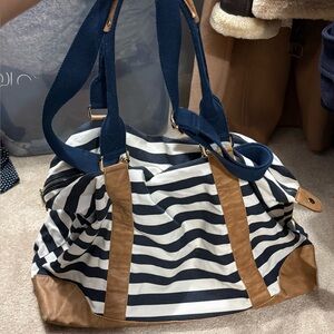Merona Striped Navy and White Weekender Bag